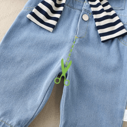 Baby Blue Denim Romper with Striped Shawl - image 5