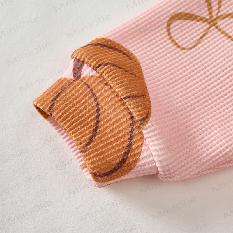 Baby Pumpkin Bow Pink Waffle Sweartshit and Pants 2-piece Set - image 5