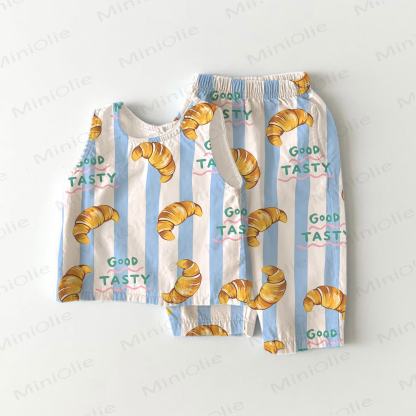 GOOD TASTY Baby Toddler Croissant Print 2-piece Sleeveless Set - White - 3-4T - image 1