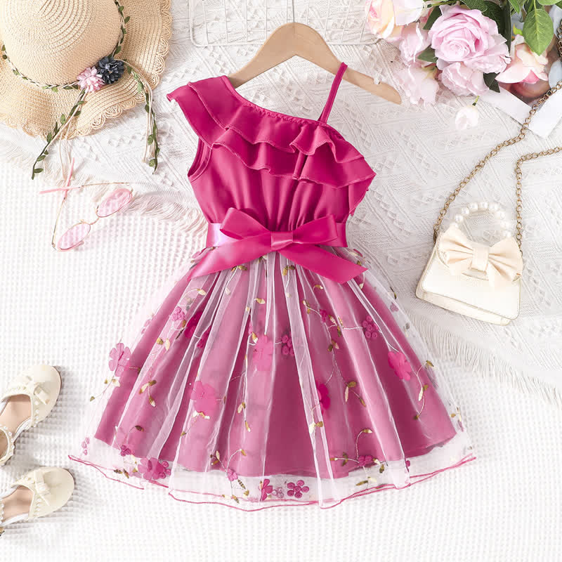 Toddler Flower Bow Tulle Charming Dress - Dark Pink - 10Y - image 25