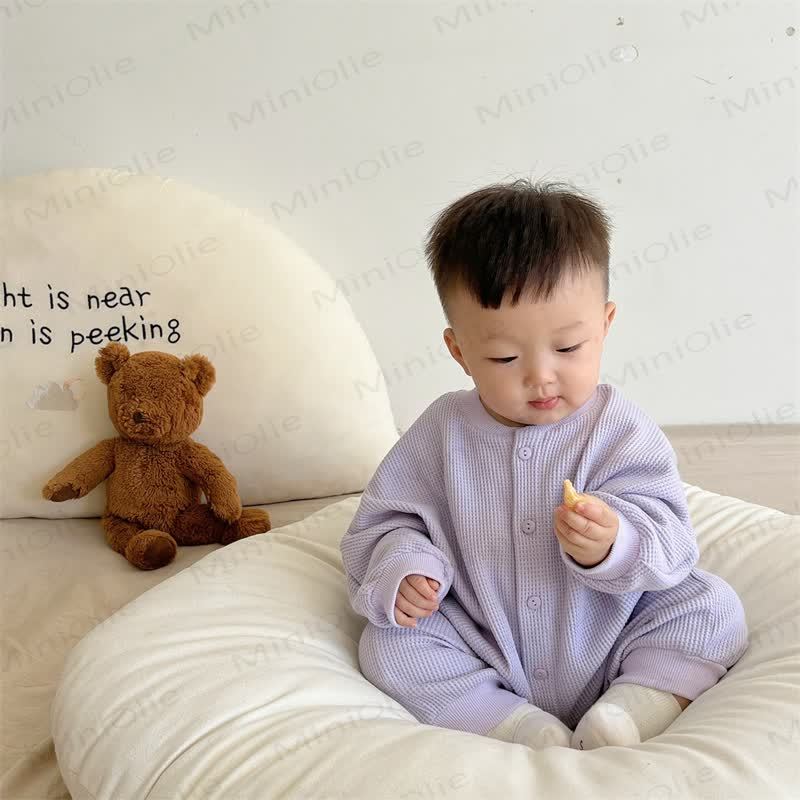 Baby Neutral Solid Color Casual Romper  - image 3