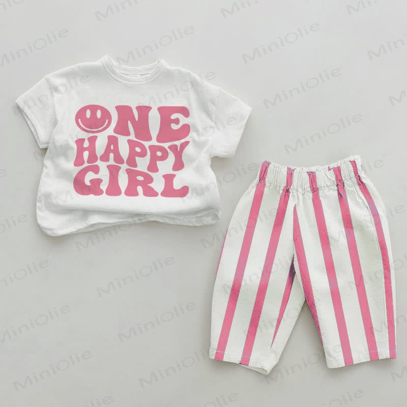 ONE HAPPY GIRL Baby Pink Vertical Striped 2-piece Set - White&Pink - 2-3T - image 1