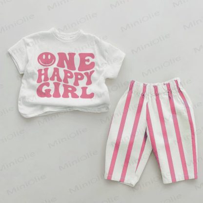 ONE HAPPY GIRL Baby Pink Vertical Striped 2-piece Set - White&Pink - 2-3T - image 1