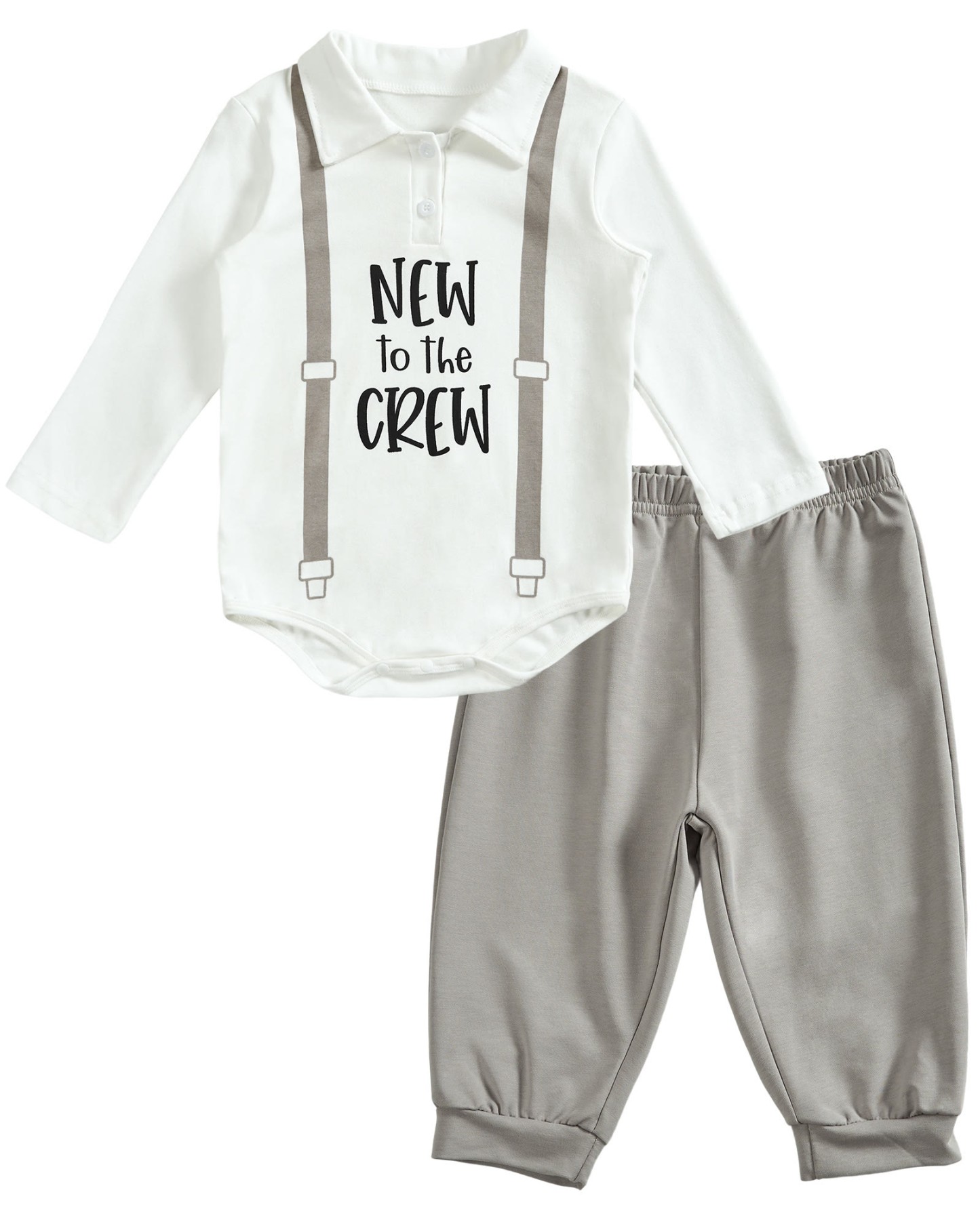 Toddler Baby I'm New Here Crew Long Sleeve Snap Closure Romper Top Jogger Pants Set - image 2
