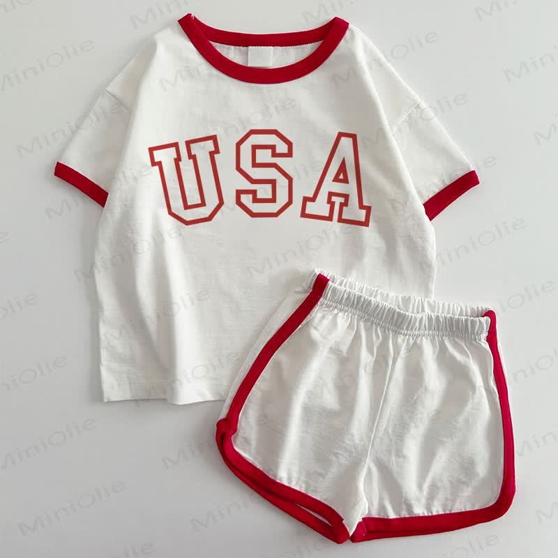 USA Baby T-shirt and Shorts 2-Piece Set - White&Red - 3-5T - image 1