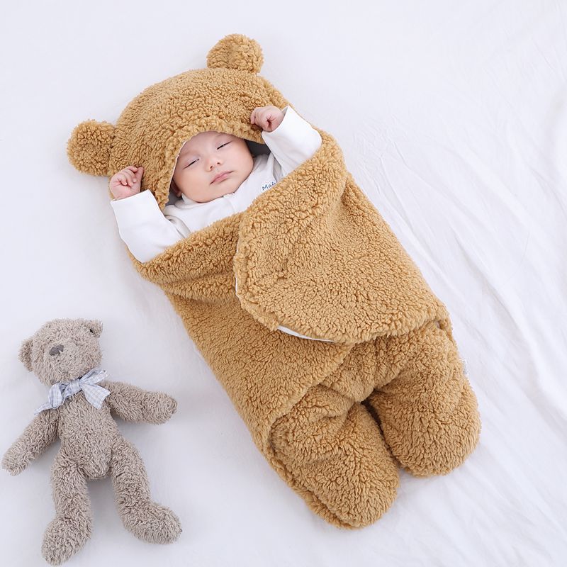 Bear Ears Fleece Hooded Khaki Sleeping Bag