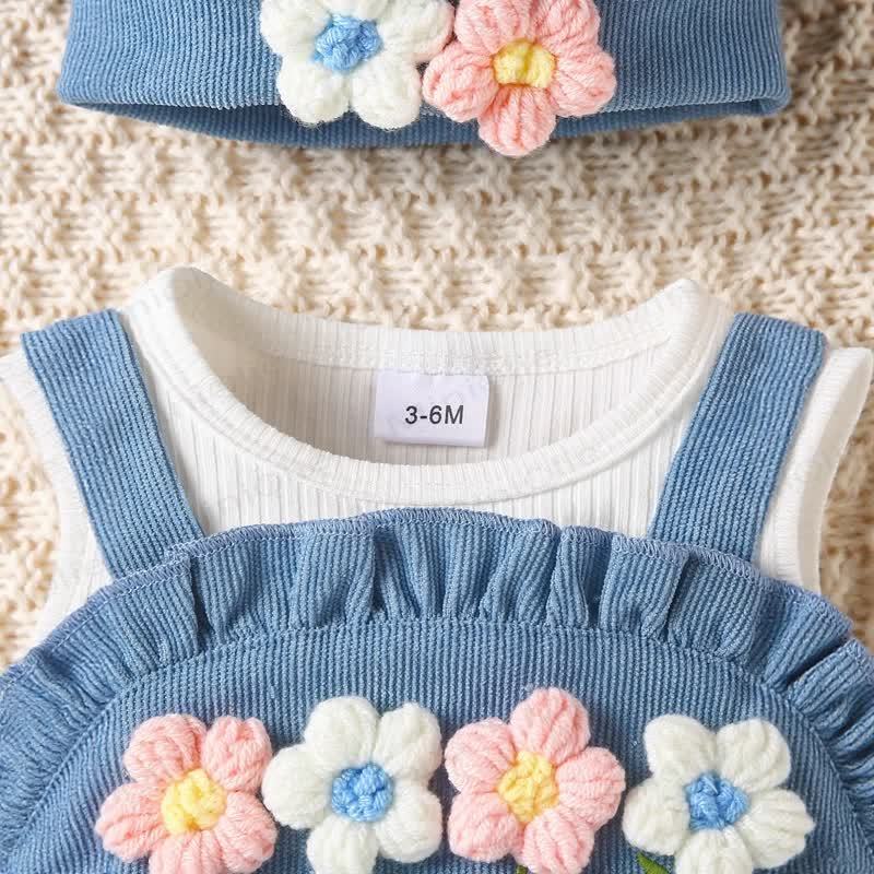 Baby Flower Corduroy Bodysuit with Hat - image 4