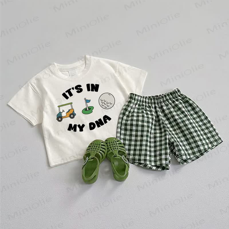 IT'S IN MY DNA Baby Golf Tee and Plaid Shorts 2-Piece Set - White&Green - 3-5T - image 1