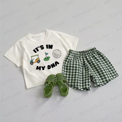 IT'S IN MY DNA Baby Golf Tee and Plaid Shorts 2-Piece Set - White&Green - 3-5T - image 1