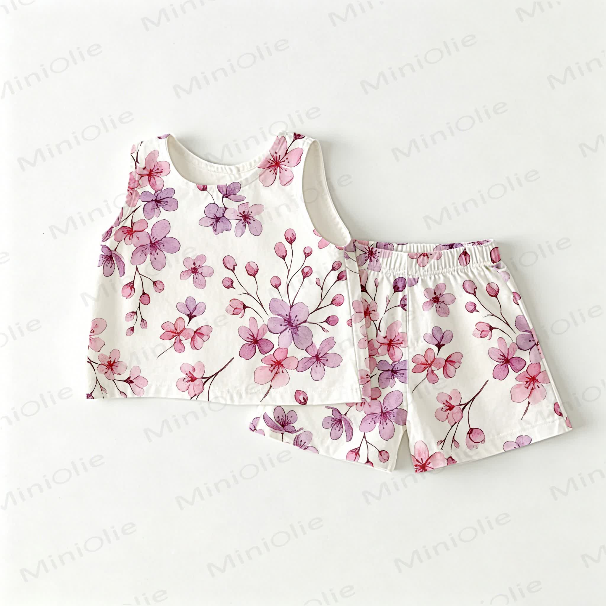 Baby Toddler White Cherry Blossom Sleeveless 2-piece Set - White - 3-4T - image 1
