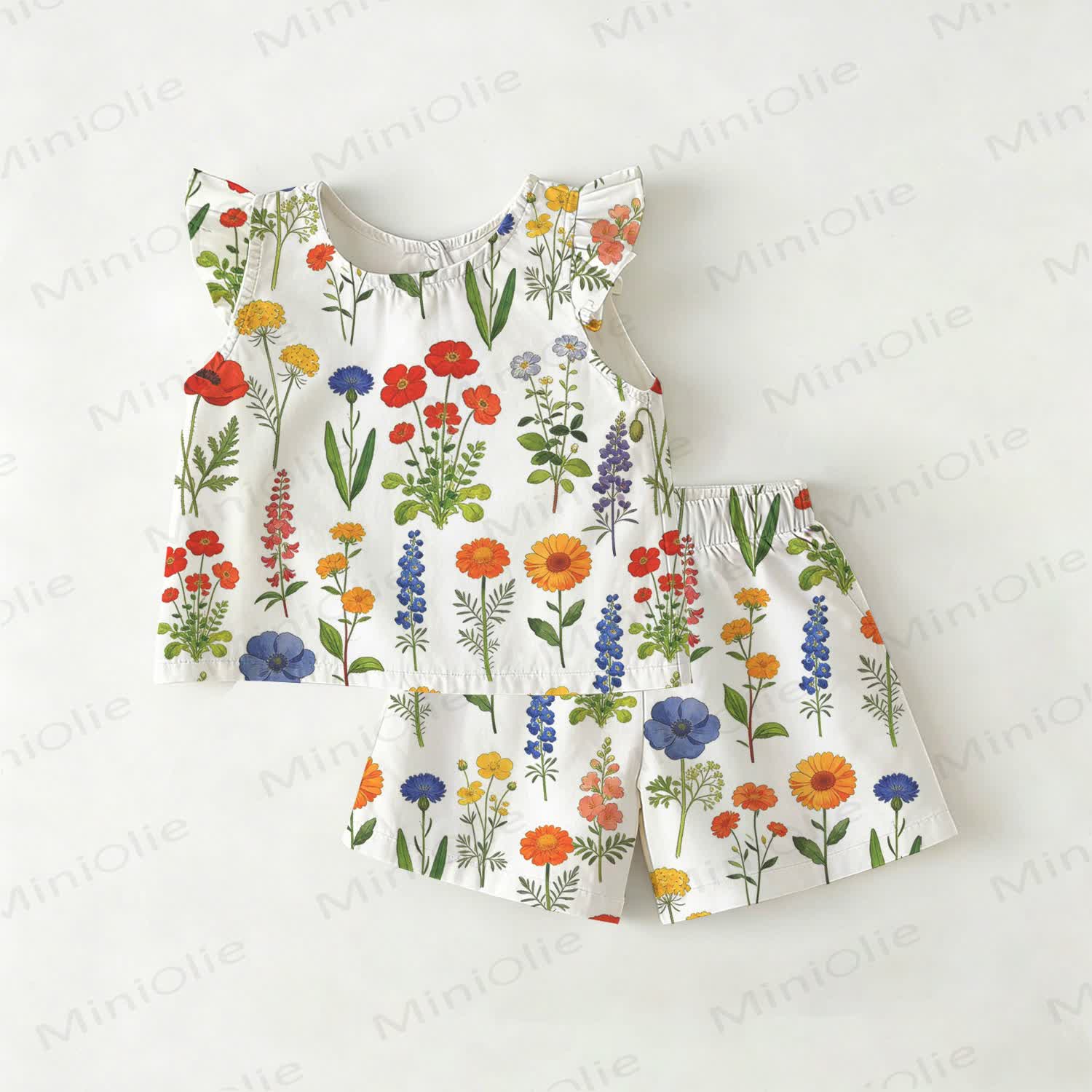 Baby Toddler Flower Print White Top and Shorts 2-piece Set - White - 3-4T - image 1