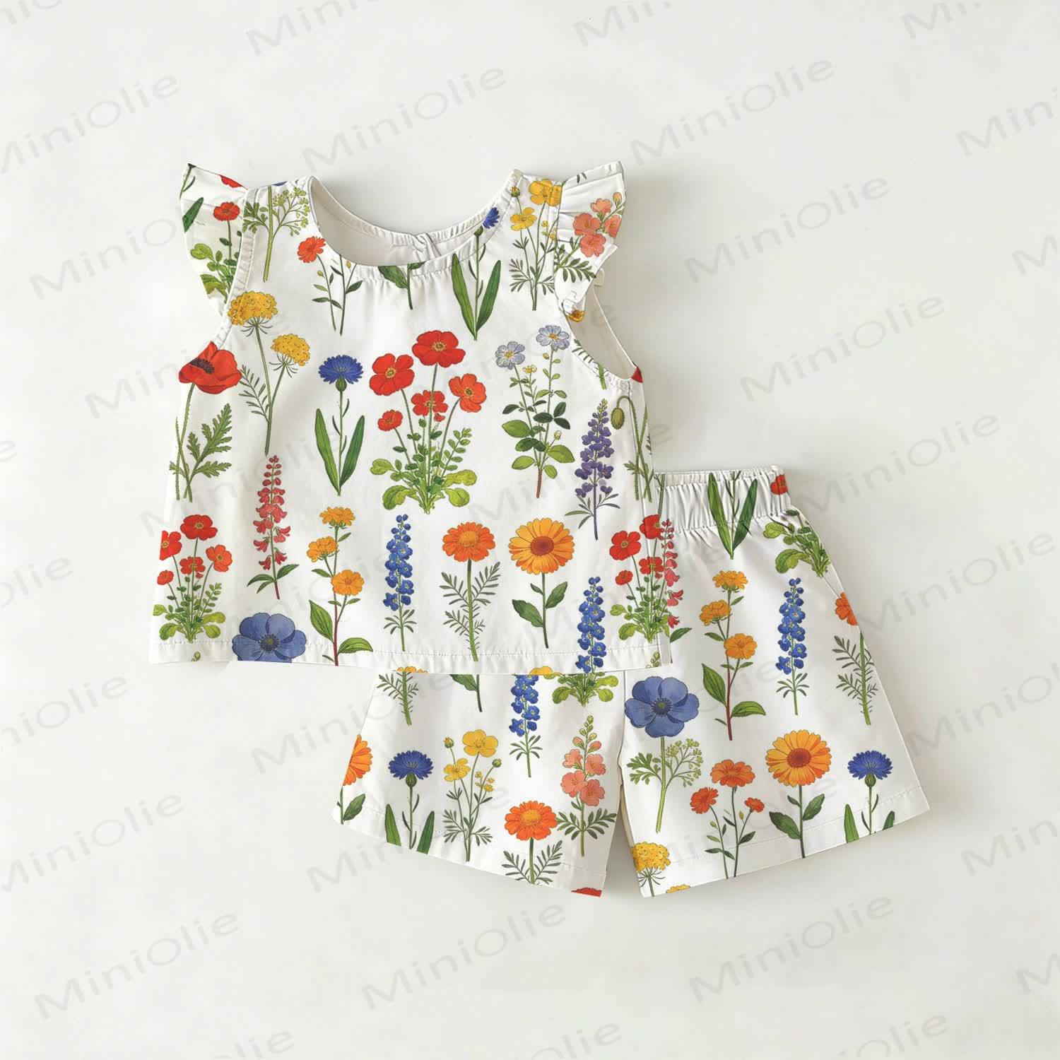 Baby Toddler Flower Print White Top and Shorts 2-piece Set - White - 3-4T - image 1