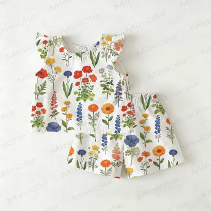Baby Toddler Flower Print White Top and Shorts 2-piece Set - White - 3-4T - image 1