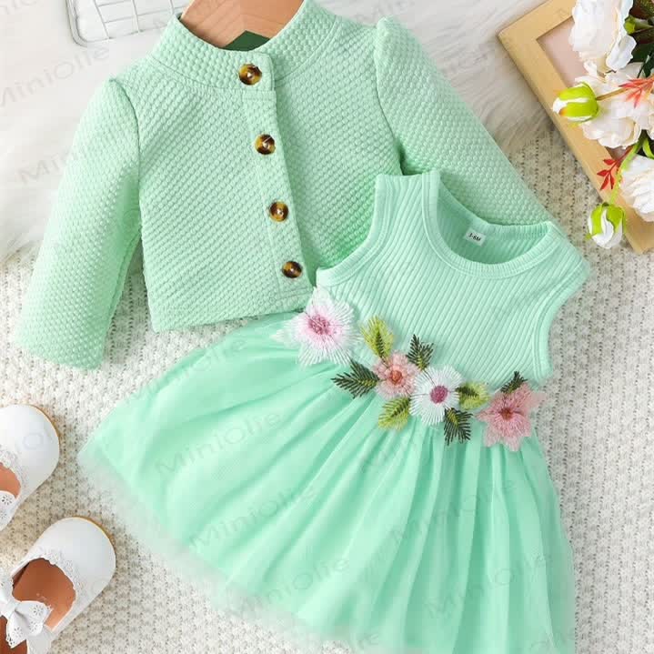 Baby Girl Sweet Flower Tulle Dress Set - Green - 18-24M - image 7