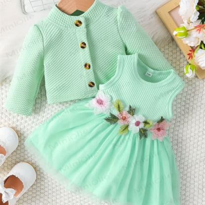 Baby Girl Sweet Flower Tulle Dress Set - Green - 18-24M - image 7