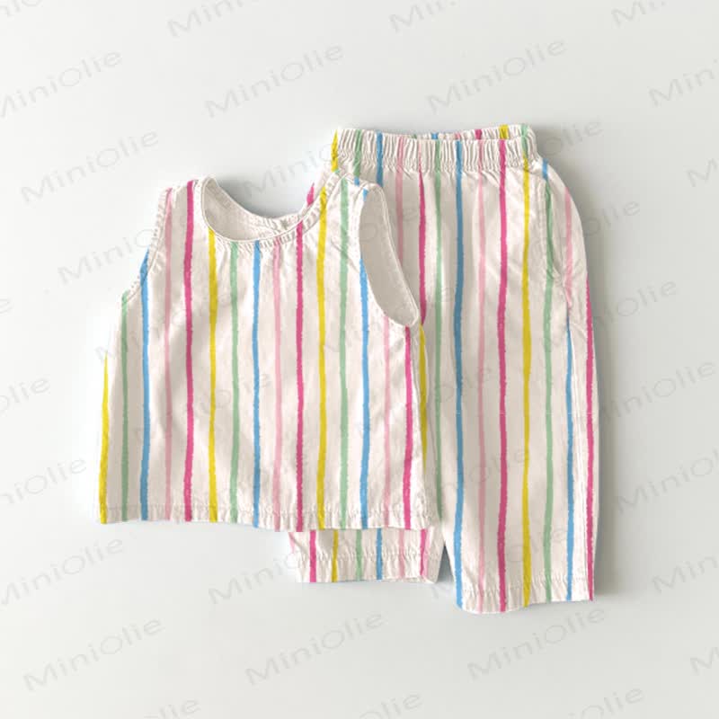 Baby Toddler Rainbow Stripe Top and Shorts 2-piece Set - White - 3-4T - image 1