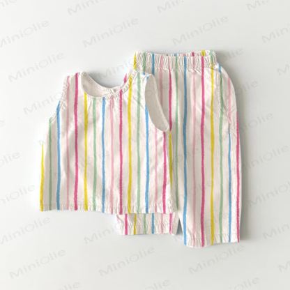 Baby Toddler Rainbow Stripe Top and Shorts 2-piece Set - White - 3-4T - image 1
