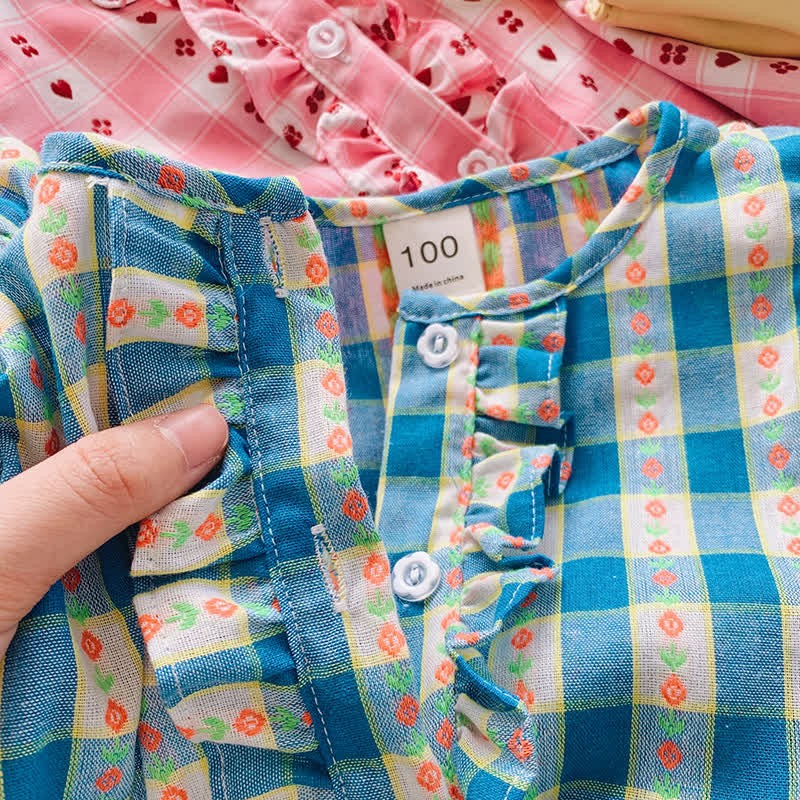 Toddler Heart Flower Plaid Ruffled Dress - image 8