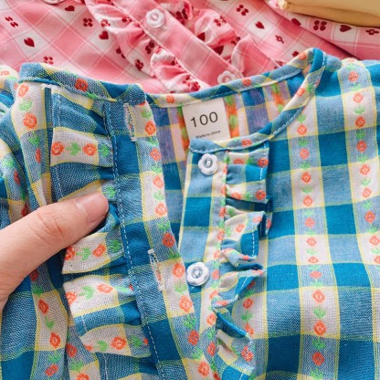 Toddler Heart Flower Plaid Ruffled Dress - image 8