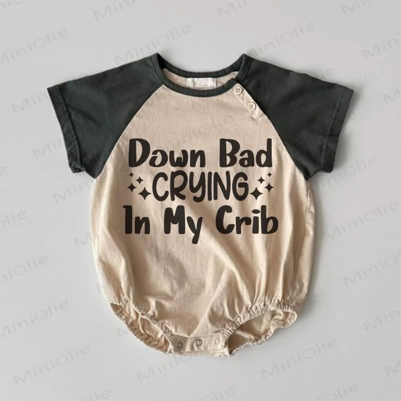 DOWN BAD CRYING IN MY CRIB Baby Contrast Sleeves Bodysuit - Khaki - 18-24M - image 1