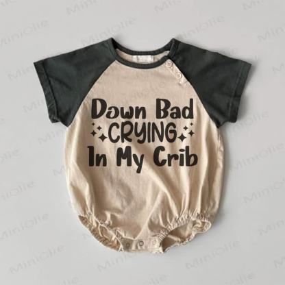 DOWN BAD CRYING IN MY CRIB Baby Contrast Sleeves Bodysuit - Khaki - 18-24M - image 1