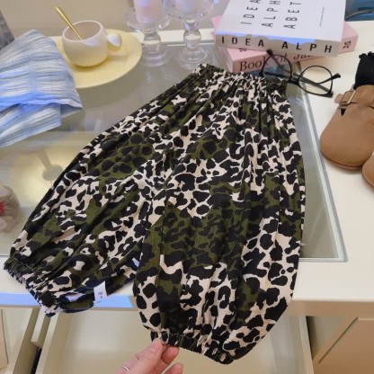 Toddler Leopard Print Loose Pants - Green - 14Y - image 4