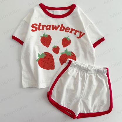 STRAWBERRY Baby Toddler T-shirt and Shorts 2-Piece Set - White&Red - 3-5T - image 1