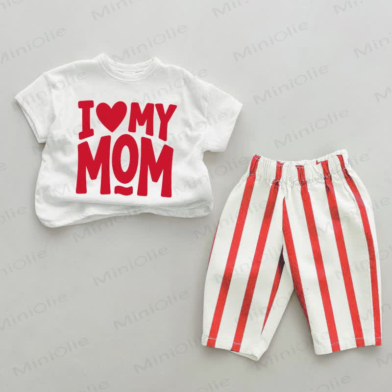 I LOVE MAMA Baby Red Vertical Striped 2-piece Set - White&Red - 2-3T - image 1
