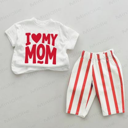 I LOVE MAMA Baby Red Vertical Striped 2-piece Set - White&Red - 2-3T - image 1