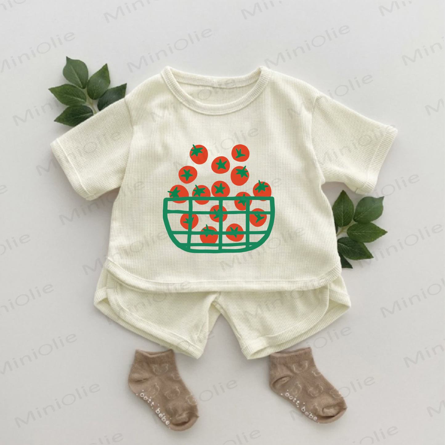 Baby Tomato Print Waffle 2-piece Set - Apricot - 2-3T - image 1