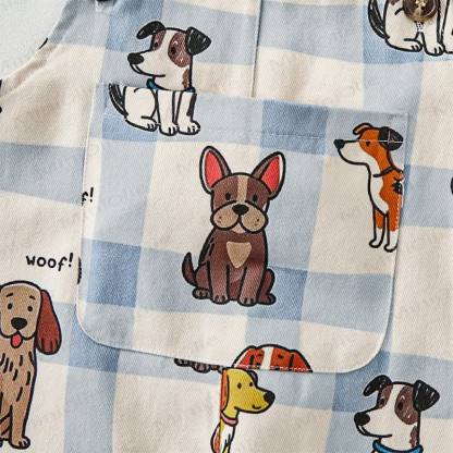 WOOF! Baby Toddler Dog Print Blue Checkered Overalls - image 8