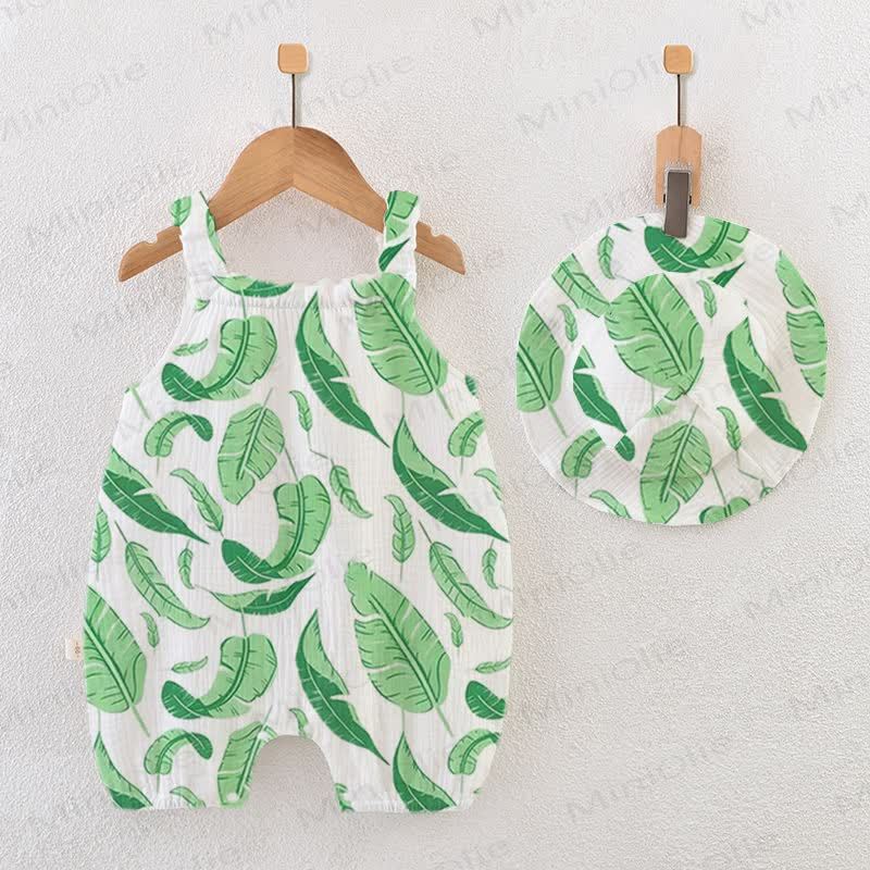Baby Leaves Print Romper with Hat - White - 18-24M - image 1