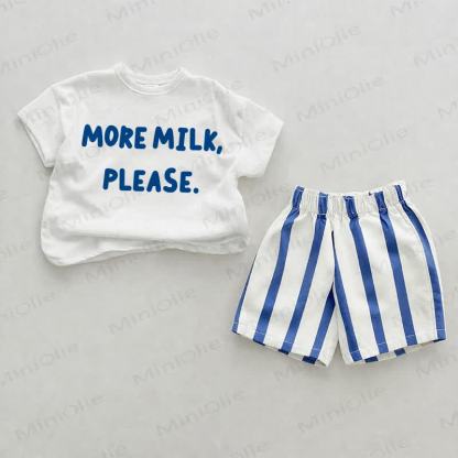 MORE MILK, PLEASE. Baby Blue Vertical Striped 2-piece Shorts Set - White&Blue - 2-3T - image 1