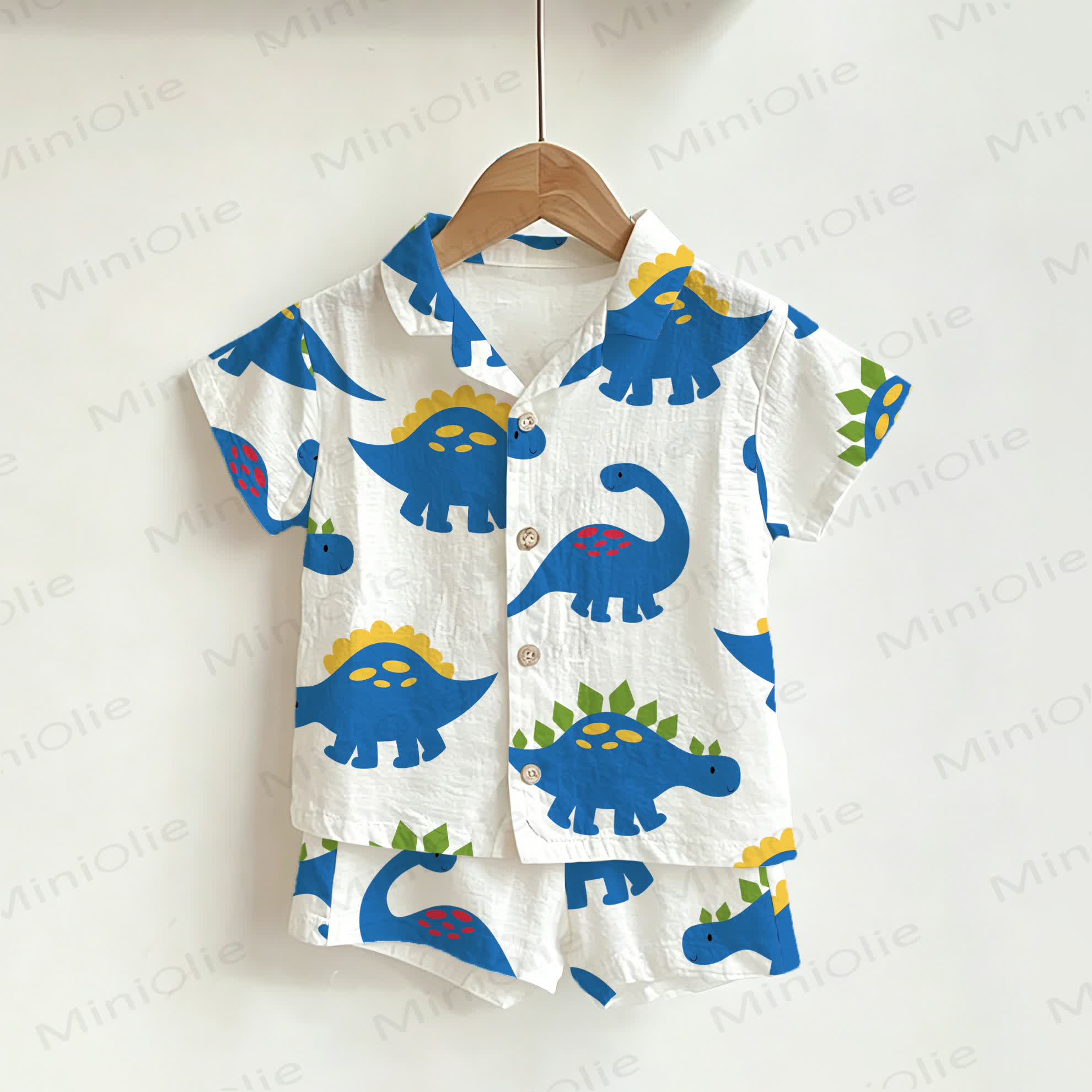 Baby Toddler White Dinosaur Shirt and Shorts 2-piece Set - White - 3-5T - image 1