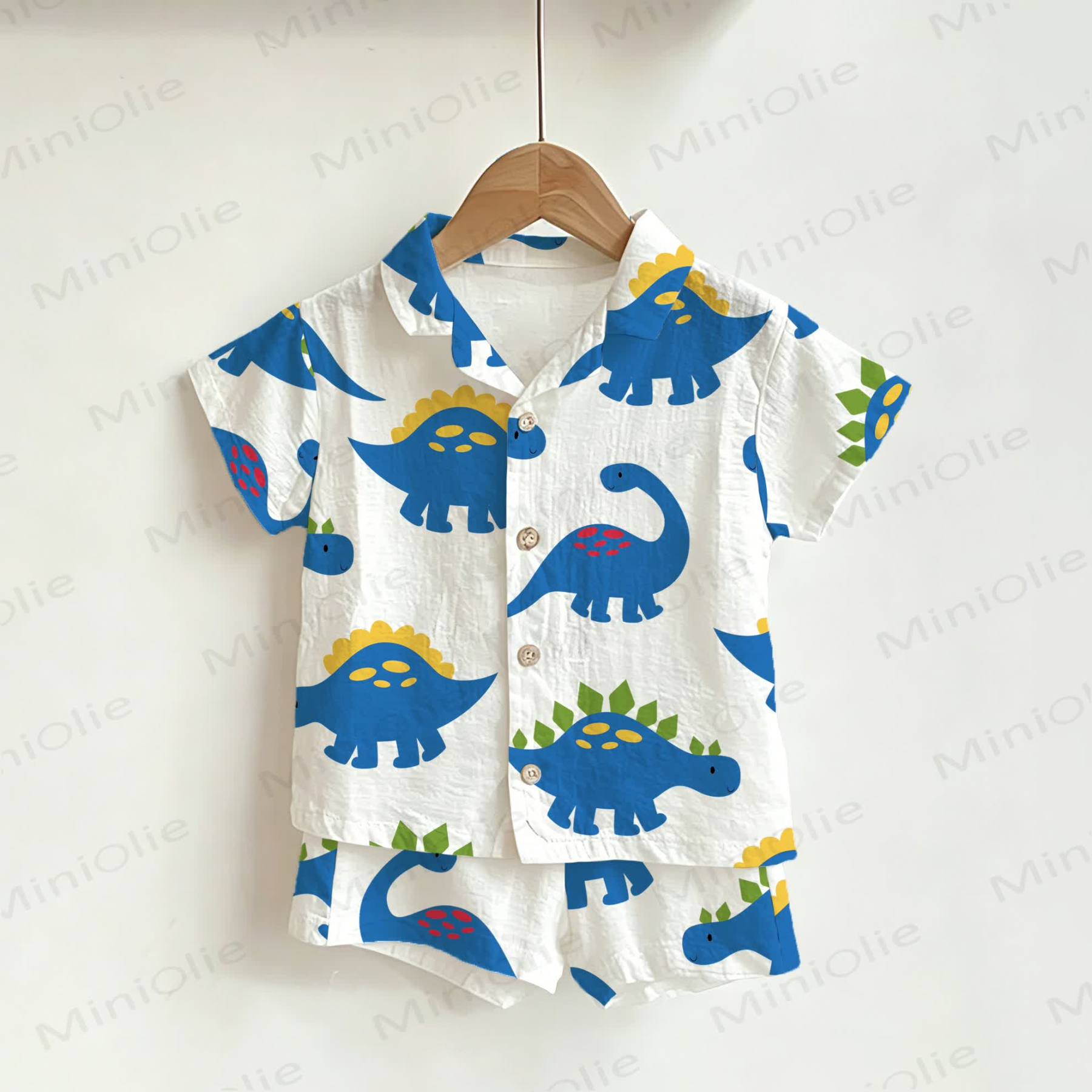 Baby Toddler White Dinosaur Shirt and Shorts 2-piece Set - White - 3-5T - image 1