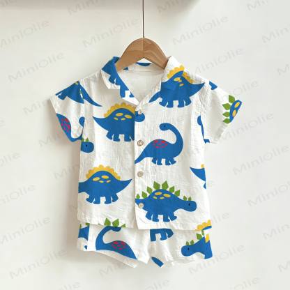 Baby Toddler White Dinosaur Shirt and Shorts 2-piece Set - White - 3-5T - image 1