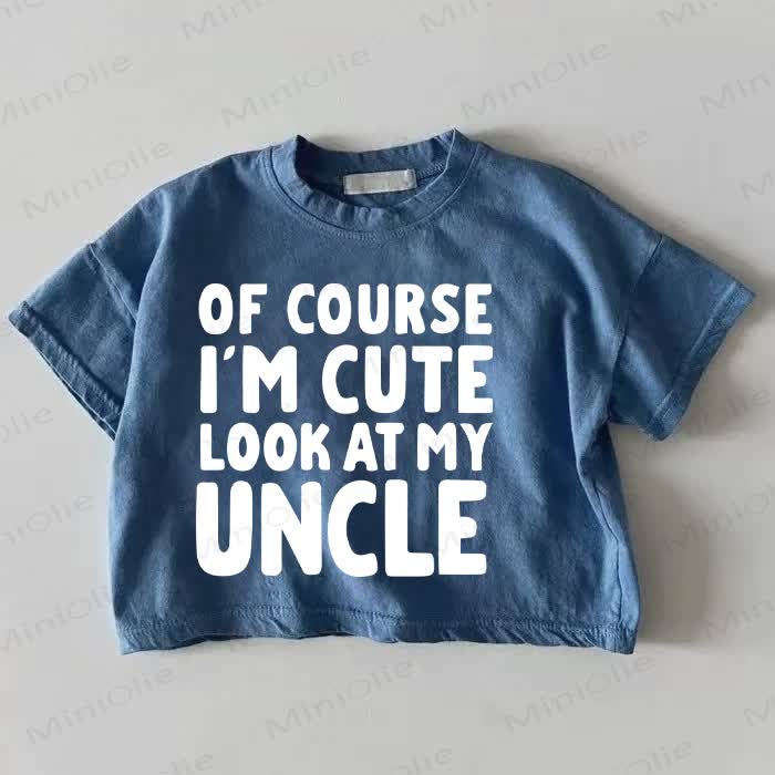 OF COURSE I'M CUTE LOOK AT MY UNCLE Baby Excavator Print Blue T-shirt - Blue - 18-24M - image 1