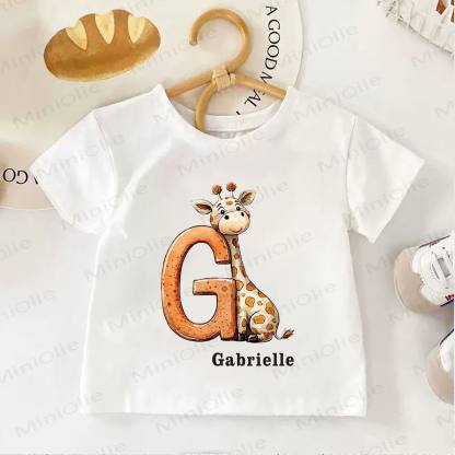 Customized Letter&Animal Toddler Kid Personalize Your Name White T-shirt - White - 12-13T - image 1