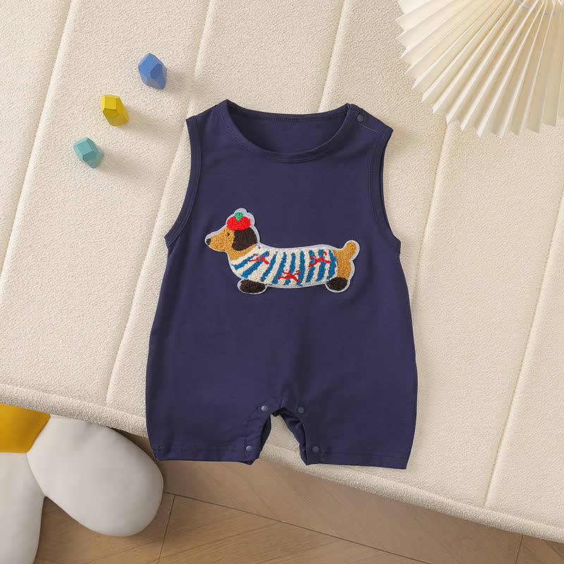 Baby Dachshund Patch Sleeveless Romper - Navy Blue - 2-3T - image 12