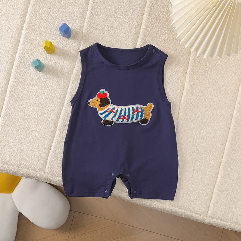 Baby Dachshund Patch Sleeveless Romper - Navy Blue - 2-3T - image 12