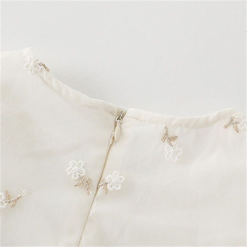 Toddler Embroidered Flower Tulle White Dress - image 3
