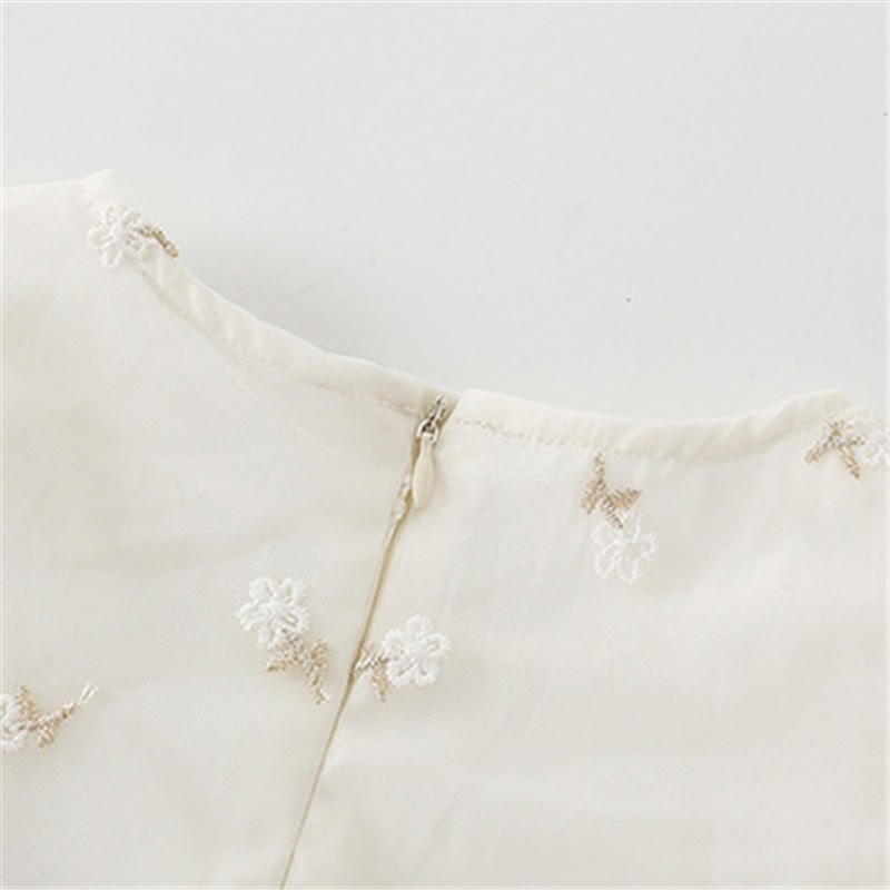 Toddler Embroidered Flower Tulle White Dress - image 3