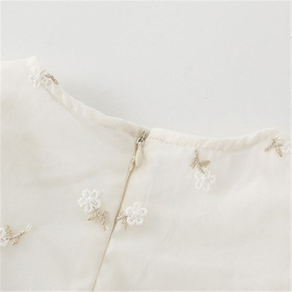 Toddler Embroidered Flower Tulle White Dress - image 3