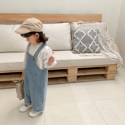 Toddler Solid Color Denim Blue Overalls - image 13