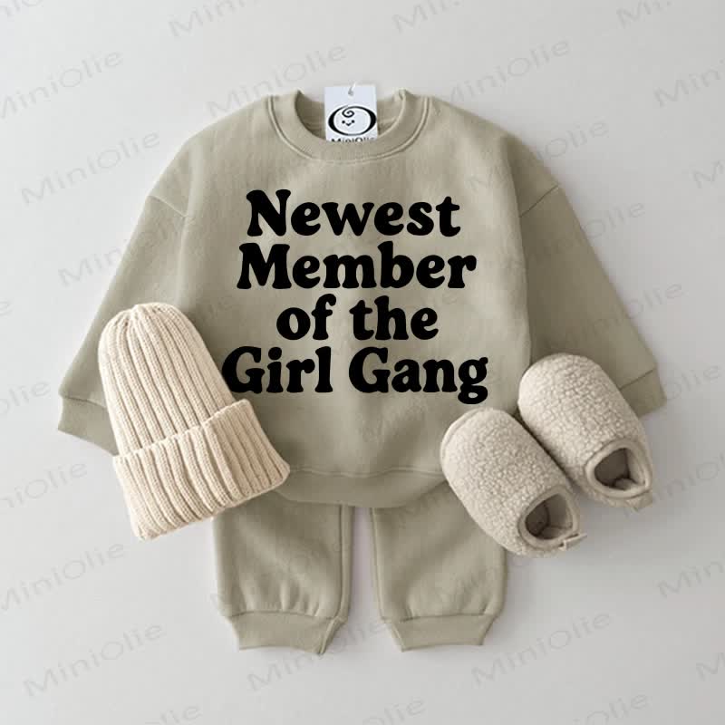 NEWEST MEMBER OF THE GIRL GANG Baby Sweatshirt 2-piece Set - Grey Green - 2-3T - image 5