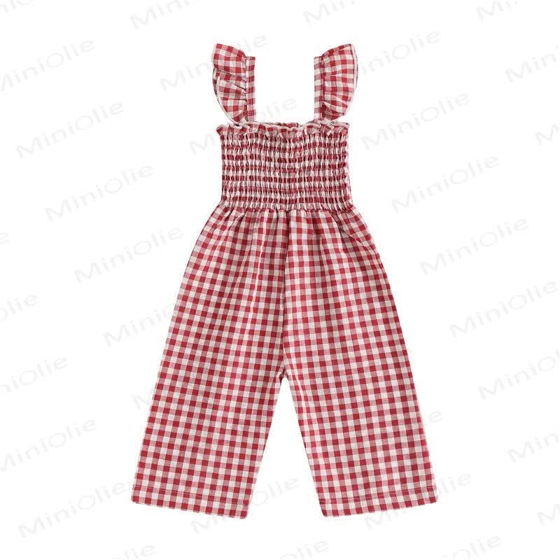 Baby Toddler Plaid Flutter Sleeves Romper - Red - 3-4T - image 6