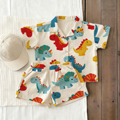 Baby Toddler White Dino Shirt and Shorts 2-piece Set - White - 3-5T - image 1