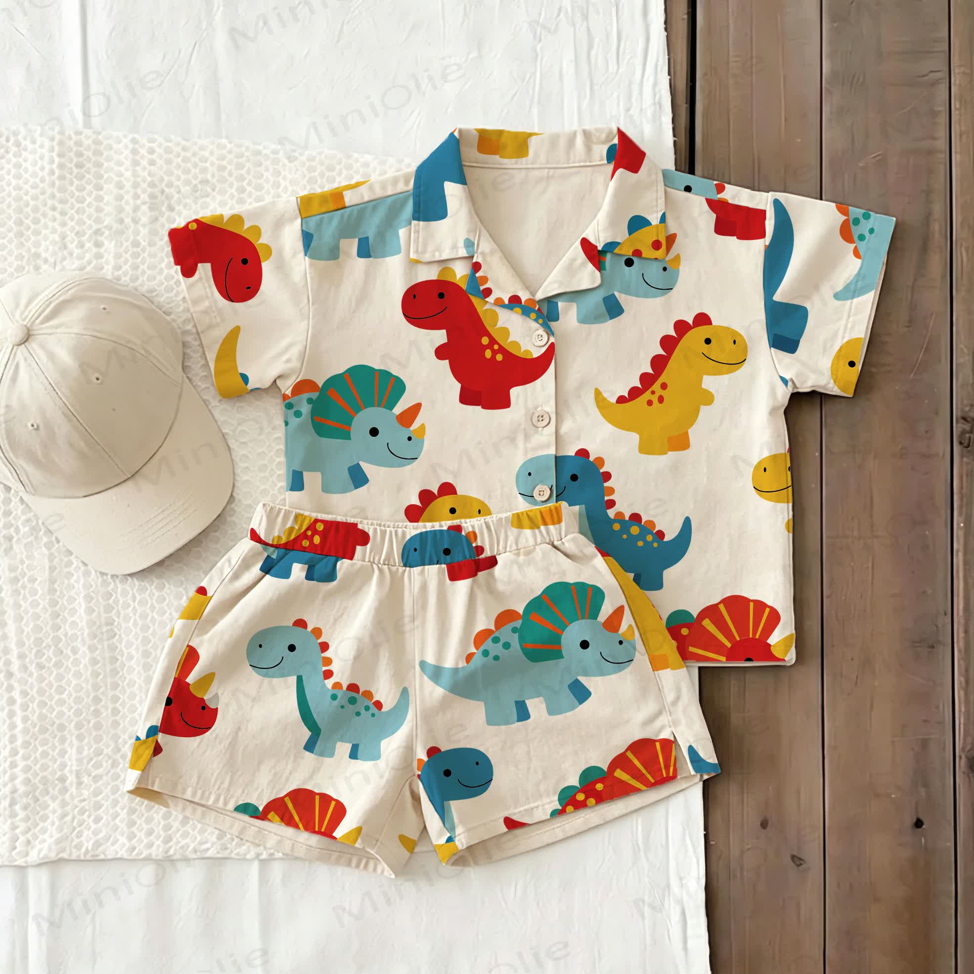 Baby Toddler White Dino Shirt and Shorts 2-piece Set - White - 3-5T - image 1