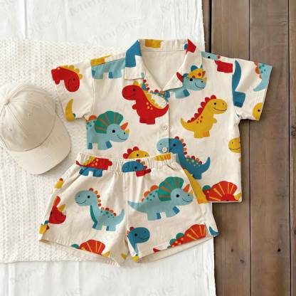 Baby Toddler White Dino Shirt and Shorts 2-piece Set - White - 3-5T - image 1