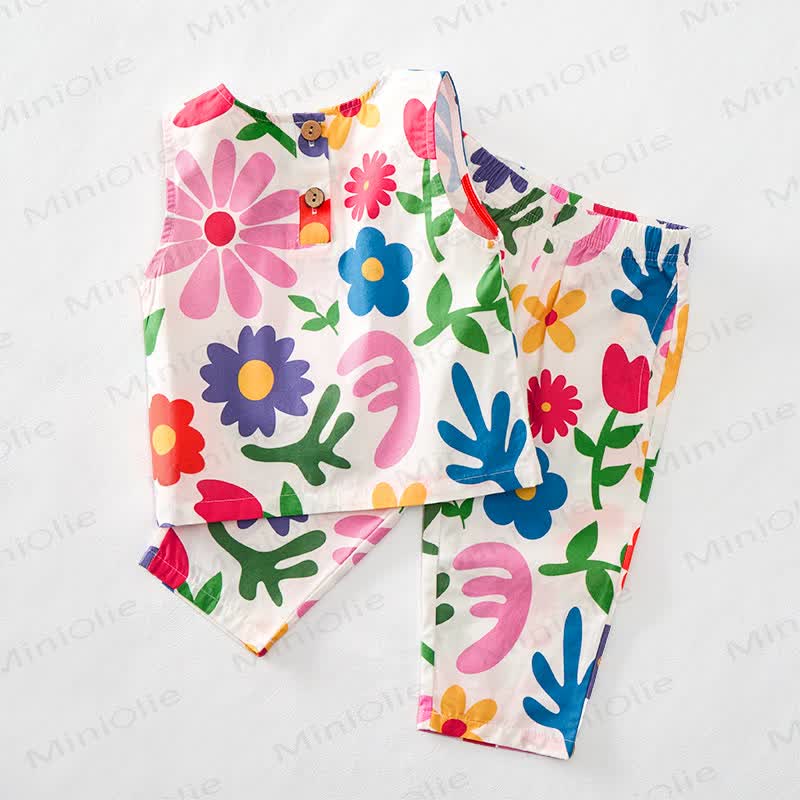 Baby Toddler Colorful Spring Flowers Sleeveless 2-piece Set - image 5